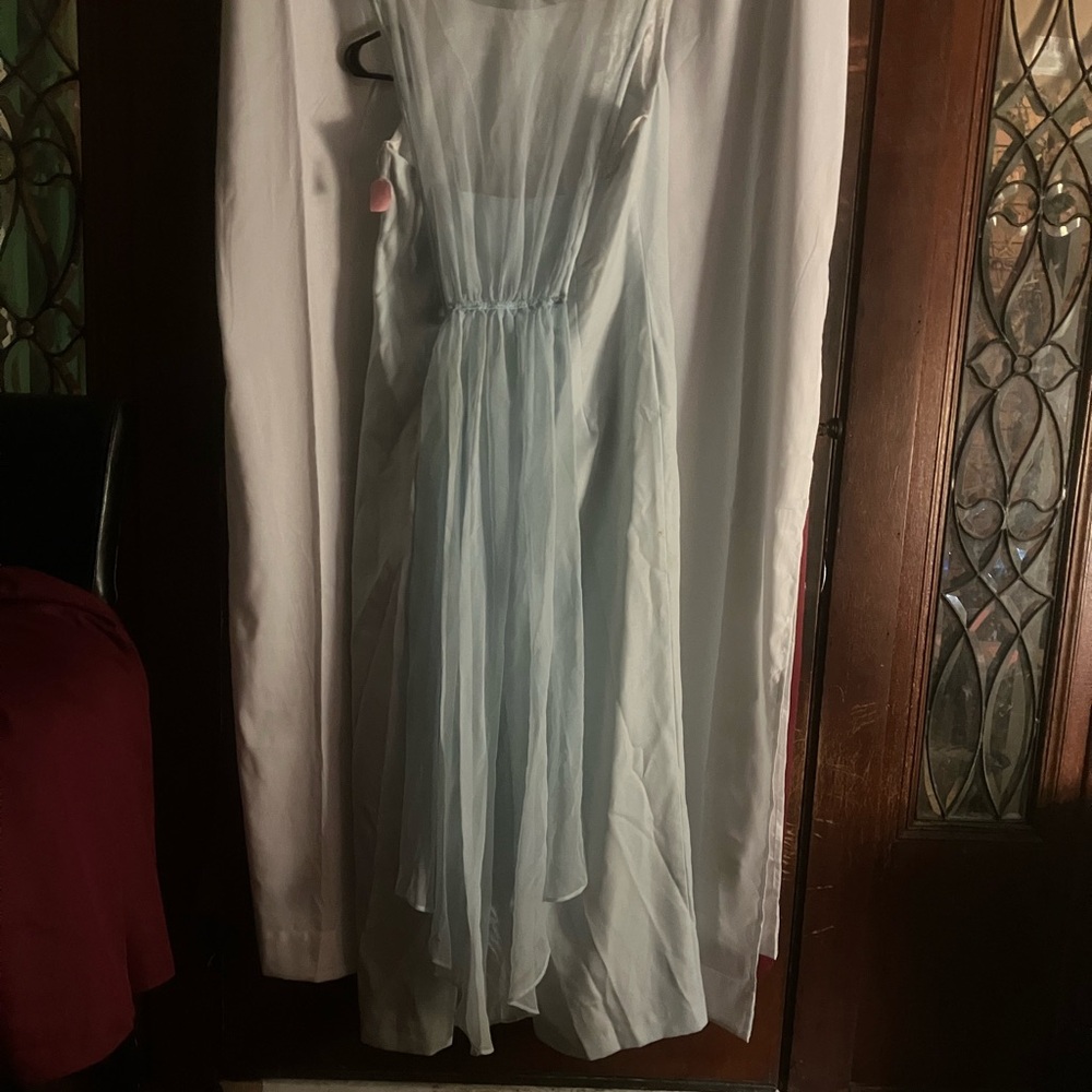 Vintage Boutique Elegant Baby Blue Sheer Train Back Chiffon Dress